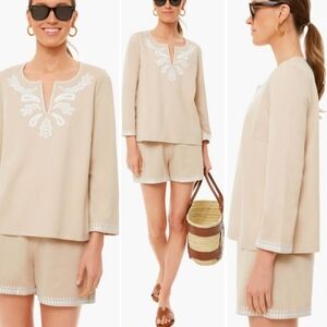 Tuckernuck Miguelina embroidered top tan 2XL blouse